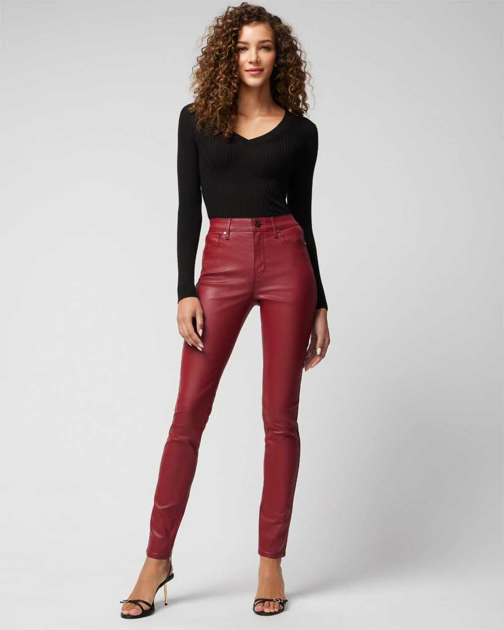 Burgundy coated skinny jeans hot sale